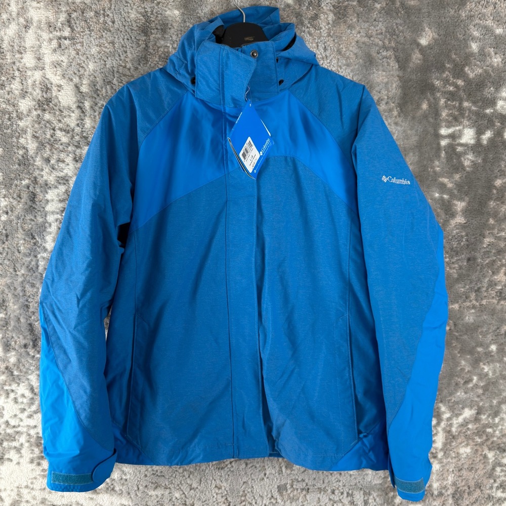 New Columbia Size L 3-in-1 Interchange Hooded Winter Ski Jacket Blue Long Sleeve
